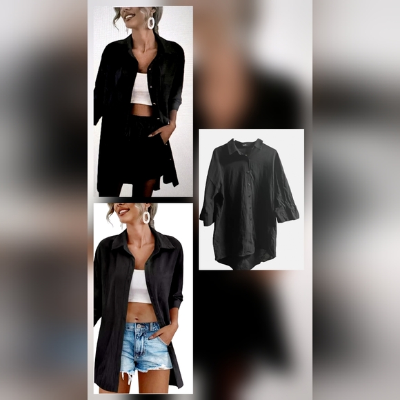 $6 If Bundled | 3/4 Linen Top | Black | Oversized Small - Picture 9 of 9